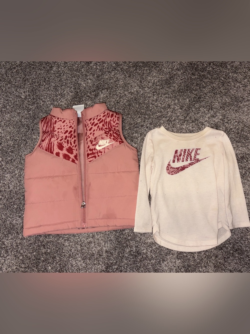 Nike Baby Girls Puffer Vest and Long Sleeve T-Shirt Set Baby 12M Pink & White